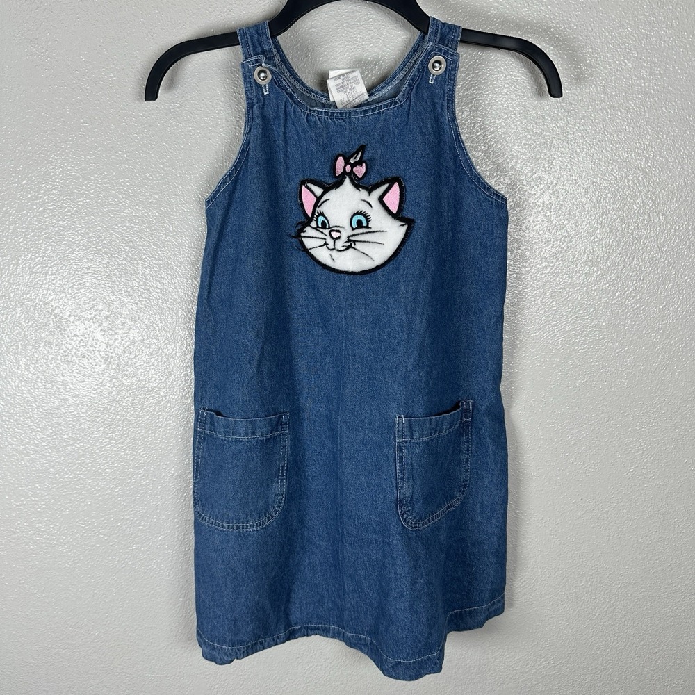 Vintage Disney Y2k Girls Size 10/12 Aristocats Blue Overall Denim Dress